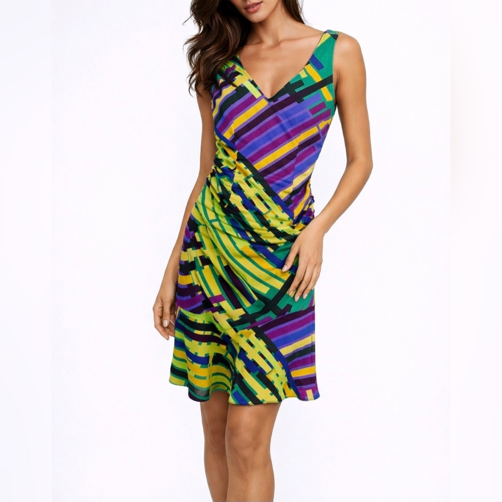 Tracy Reese Party Dress Silk Bold Multicolor Ruched Size 4 NEW